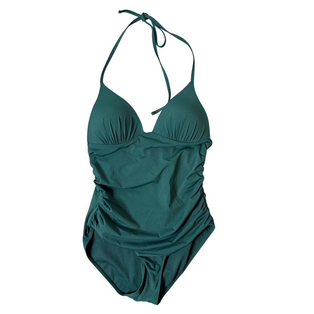 Womens Green Ruched Halter One Piece Swimsuit Size 8 Resort Wear Beach Vacation